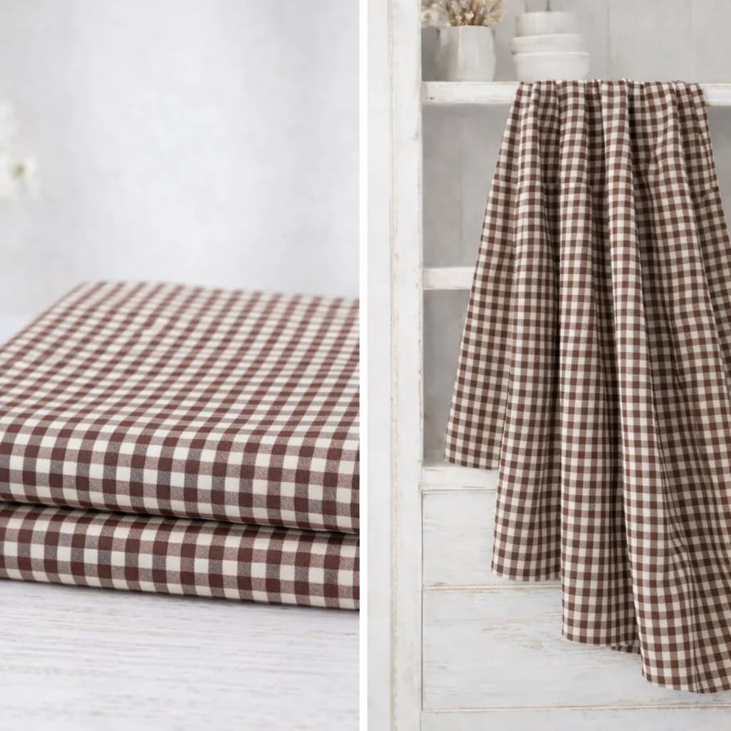 Algodón Vichy “Campo marrón” – Cuadro 5 mm – 150 cm — imagen 1