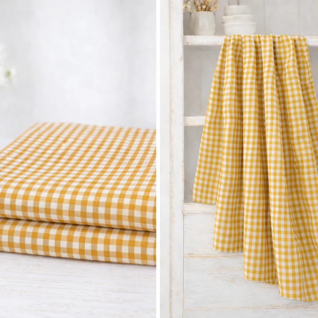 Algodón Vichy “Campo mostaza” – Cuadro 5 mm – 150 cm — imagen 1