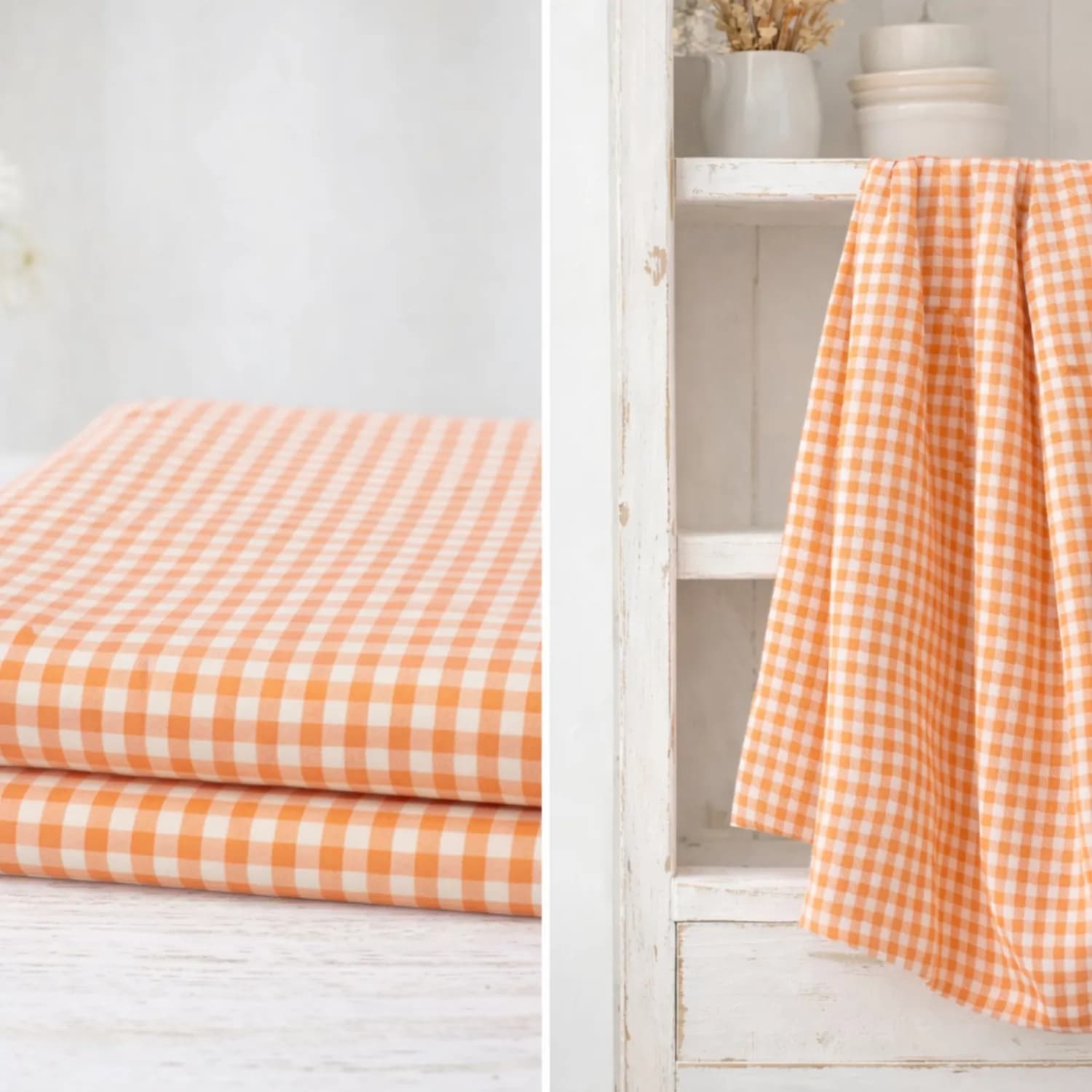 Algodón Vichy “Campo naranja” – Cuadro 10 mm – 150 cm — imagen 1