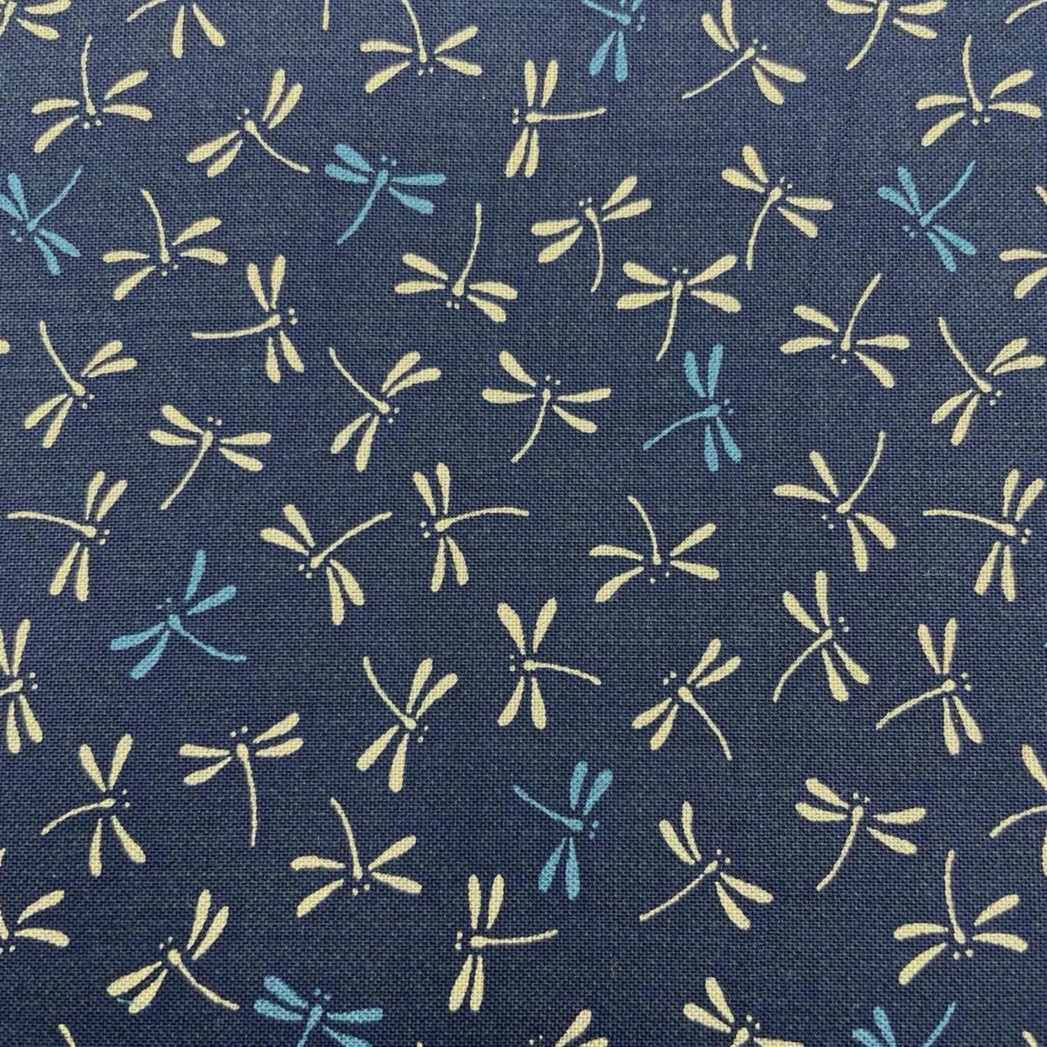 Tela algodón japonesa libelulas beige y turquesa — imagen 1